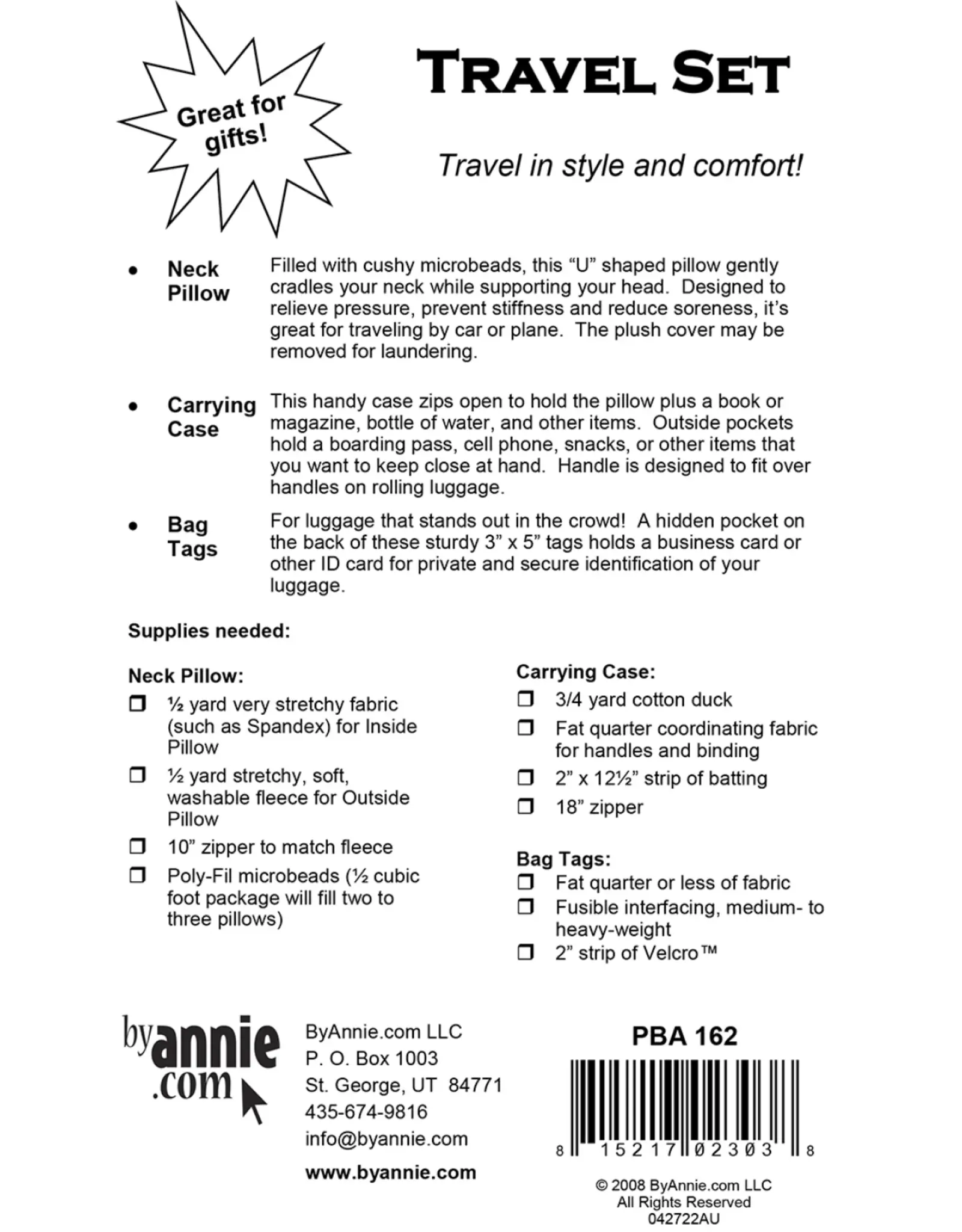 ByAnnie ByAnnie - Travel Set - by Annie - Pattern for travel set - PBA-162