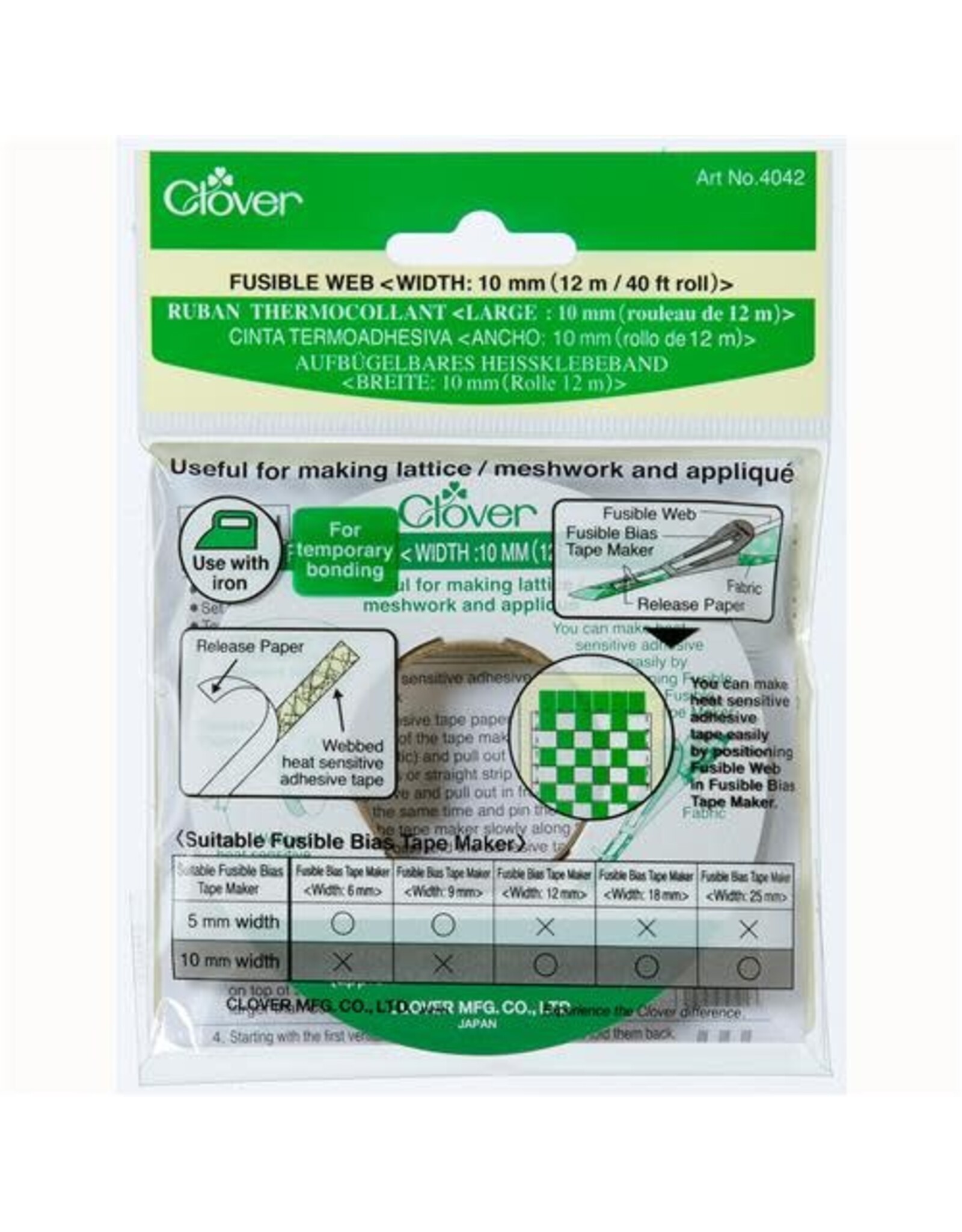 Clover Fusible Web - 10 mm - 12 mtr - plakvlies om band opstrijkbaar te maken