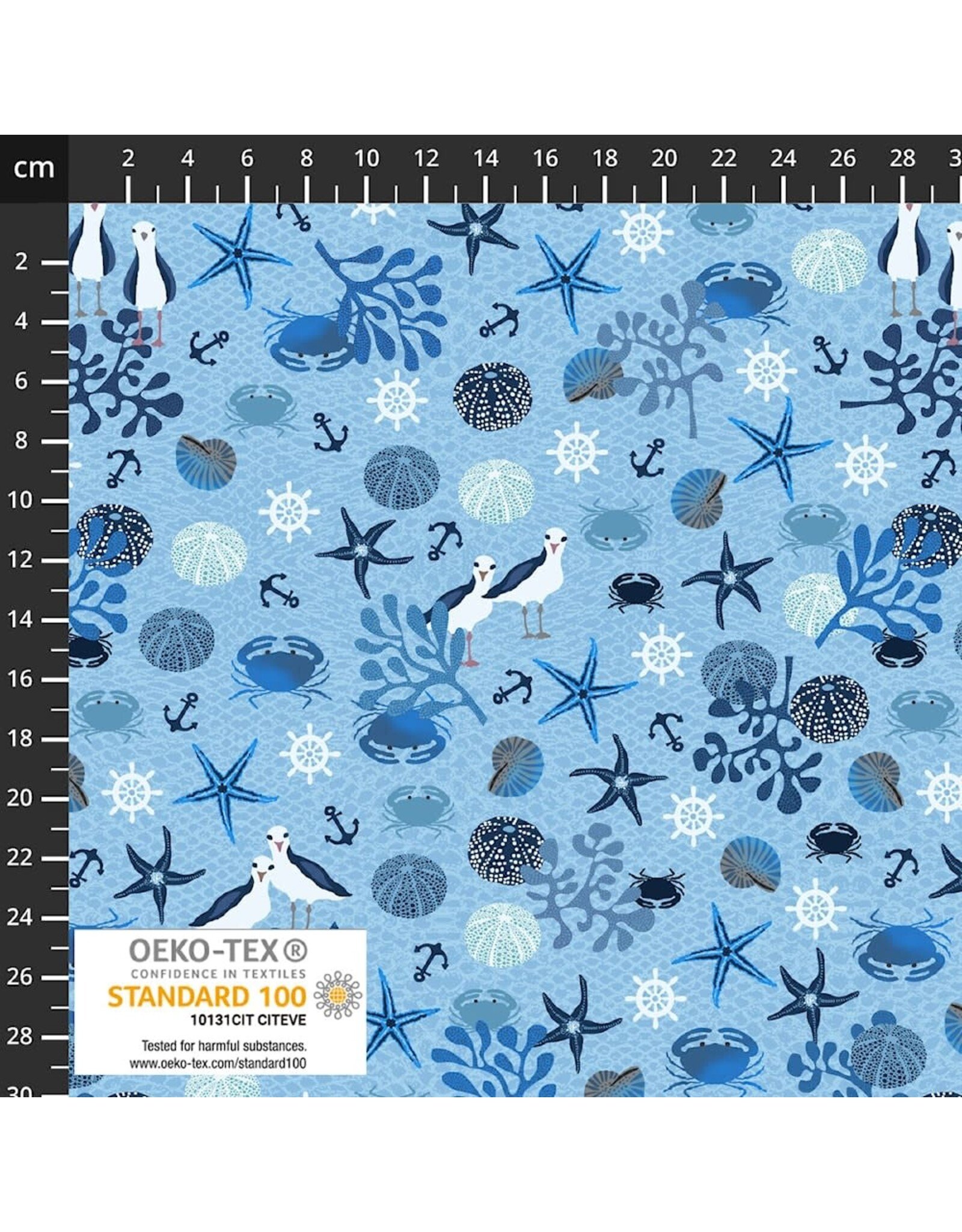 Stof Fabrics Hellan - Follow the Wave - Sea Life Blue - 4504-064
