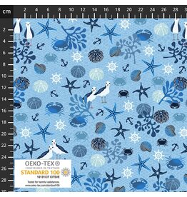 Stof Fabrics Follow the Wave - Sea Life Blue