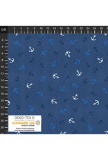 Stof Fabrics Hellan - Follow the Wave - Anchors Dark Blue - 4504-070