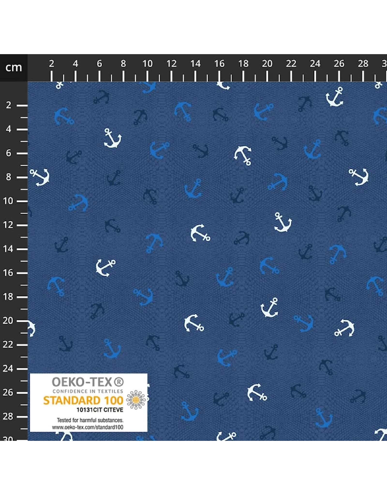 Stof Fabrics Hellan - Follow the Wave - Anchors Dark Blue - 4504-070