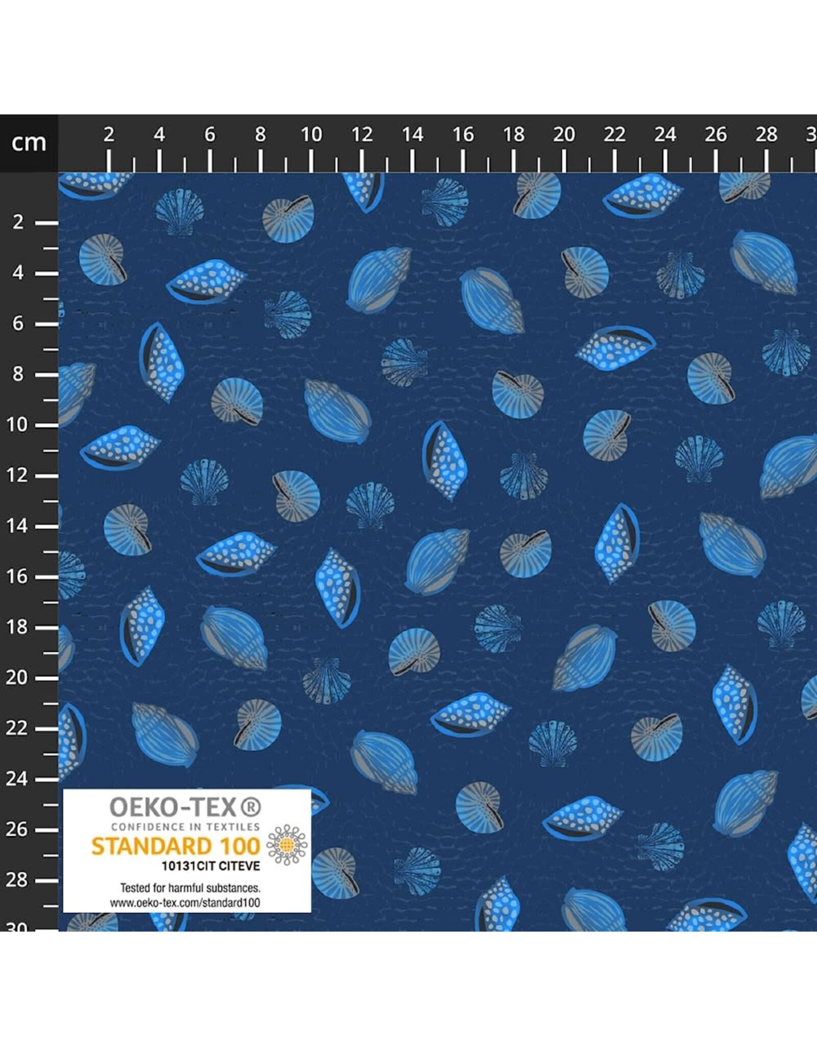 Stof Fabrics Hellan - Follow the Wave - Seashells Dark Blue - 4504-072