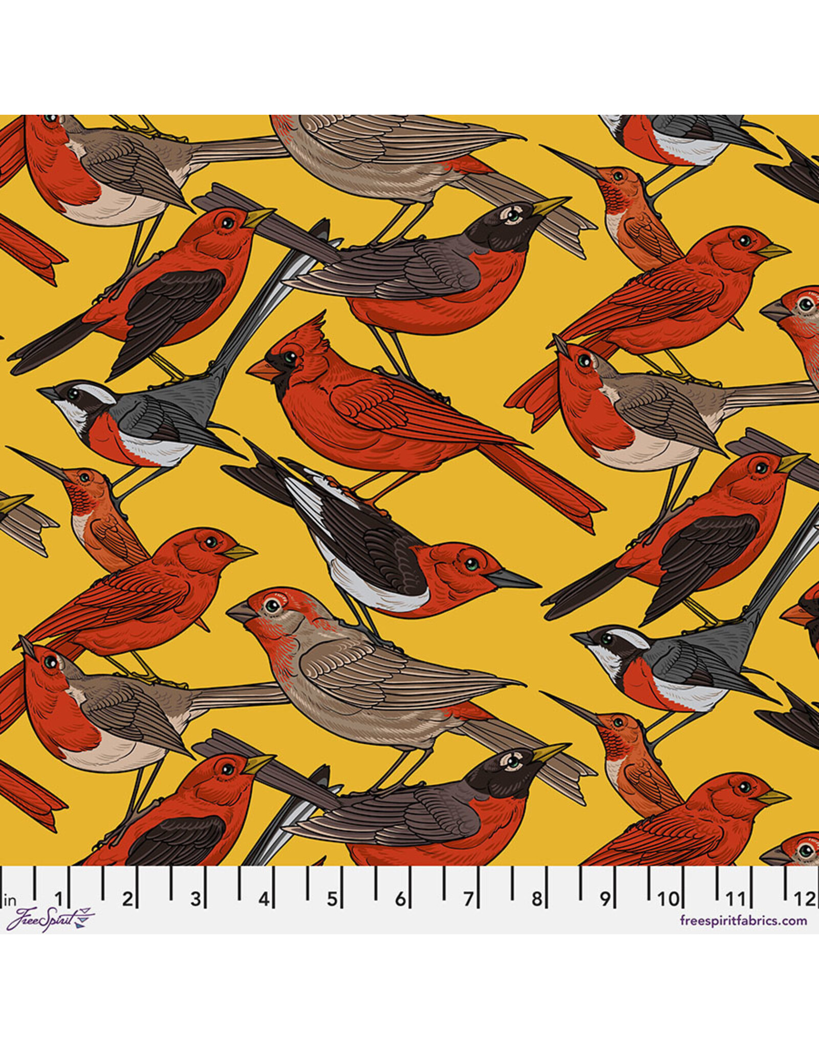 FreeSpirit Birds of a Feather - Bird Stack Saffron coupon (± 60 x 110 cm)