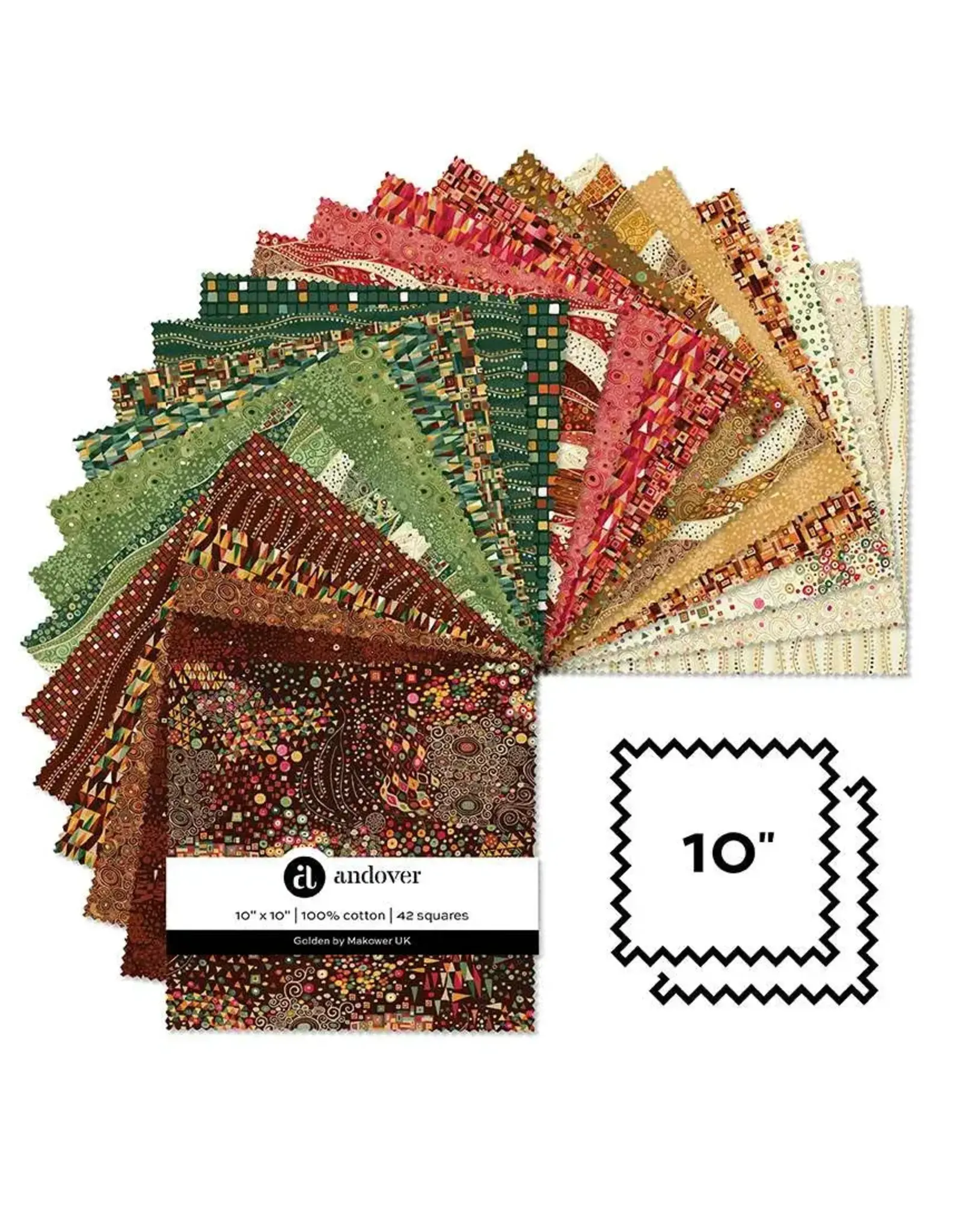 Makower UK Golden - Layer Cake - 42 pcs. 10 x 10 inch squares