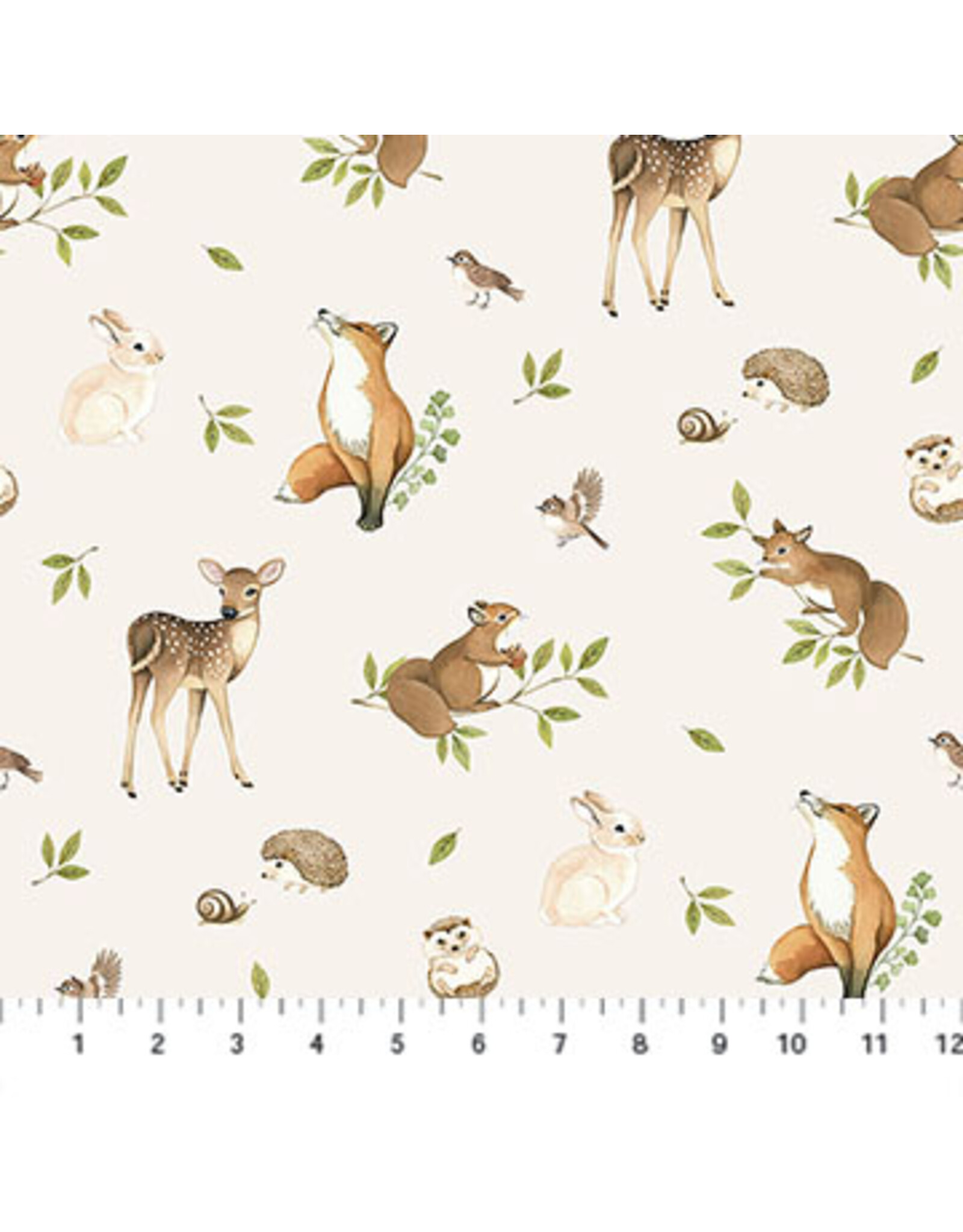 Northcott Woodland Heart - Animals Cream