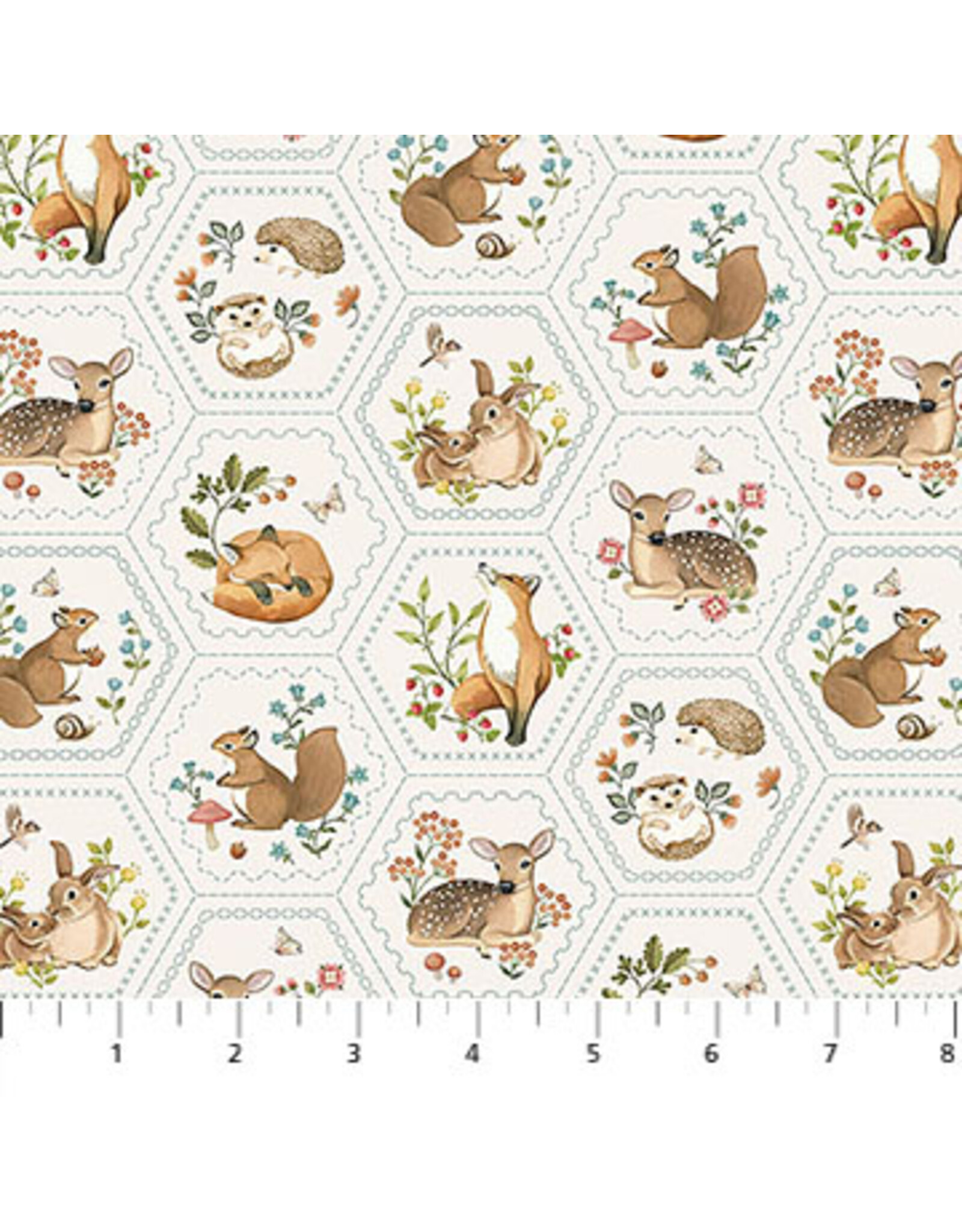 Northcott Woodland Heart - Hexie Cream