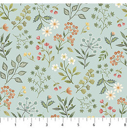 Northcott Woodland Heart - Floral Blue