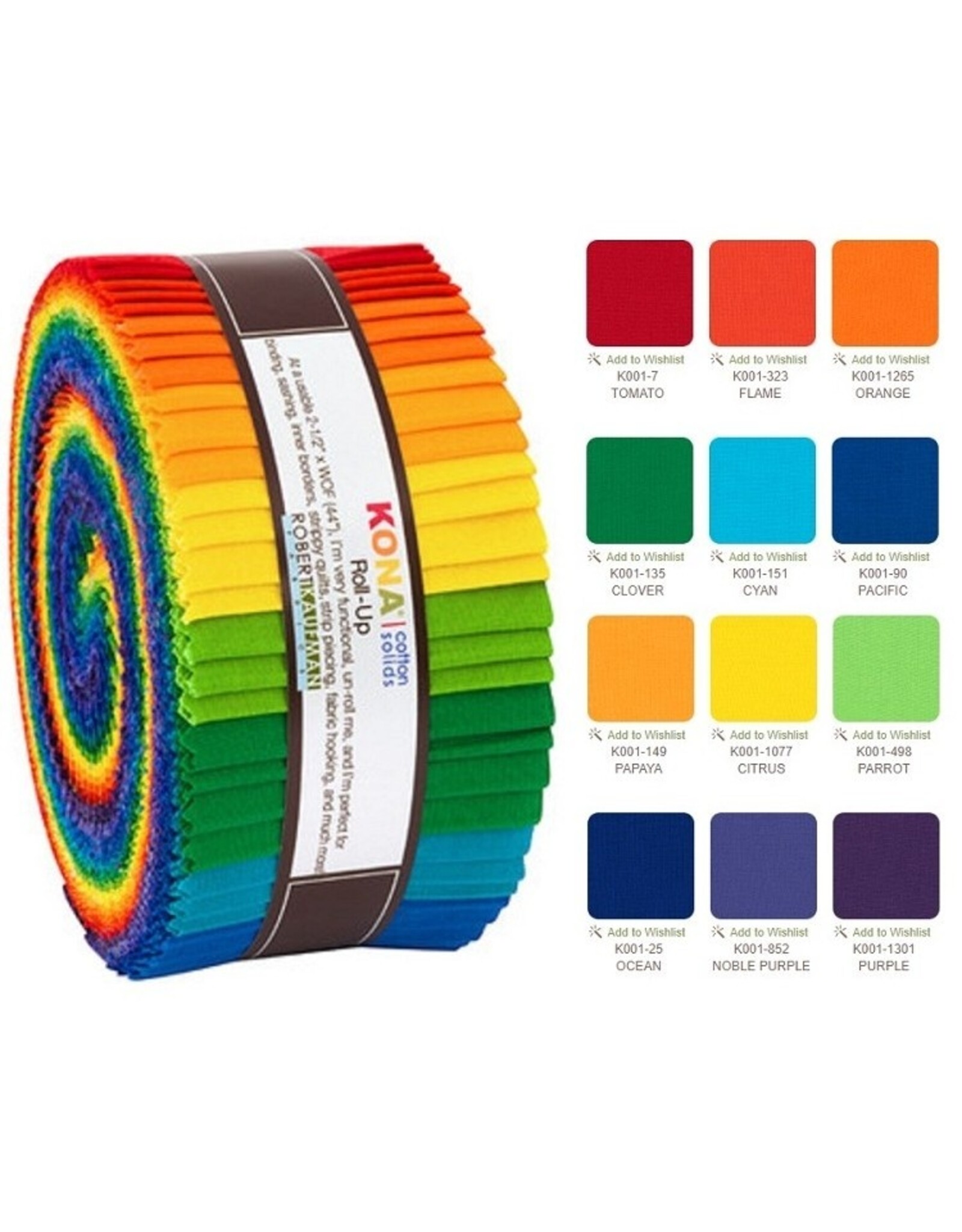 Robert Kaufman Robert Kaufman - 2-1/2in Strips Roll Up - Kona Solids Bright Rainbow