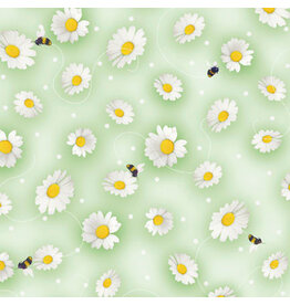 P & B Textiles Spring Sweeties - Daisies Green