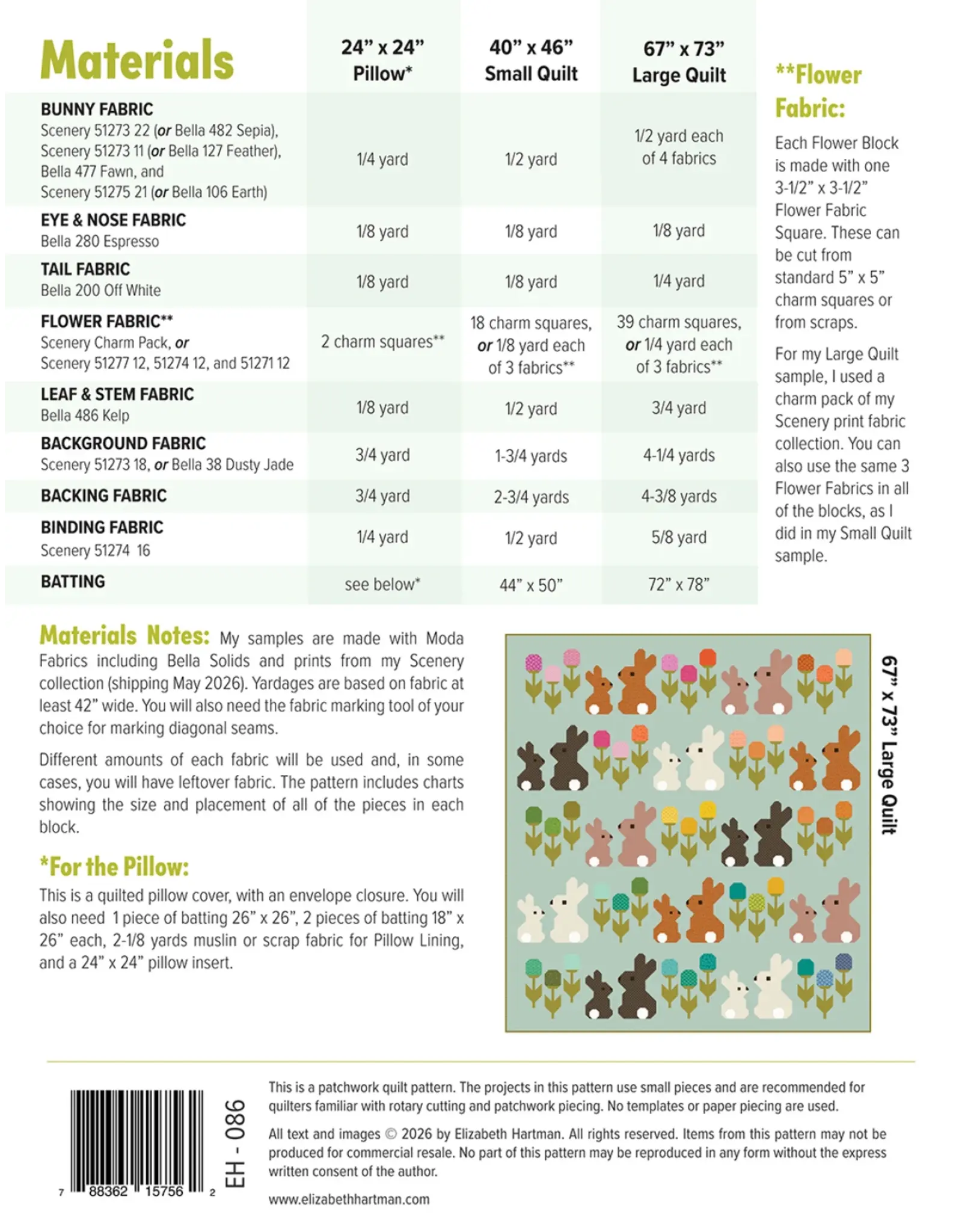 Elizabeth Hartman Elizabeth Hartman - Cottontails - patroon voor quilt - EH-086