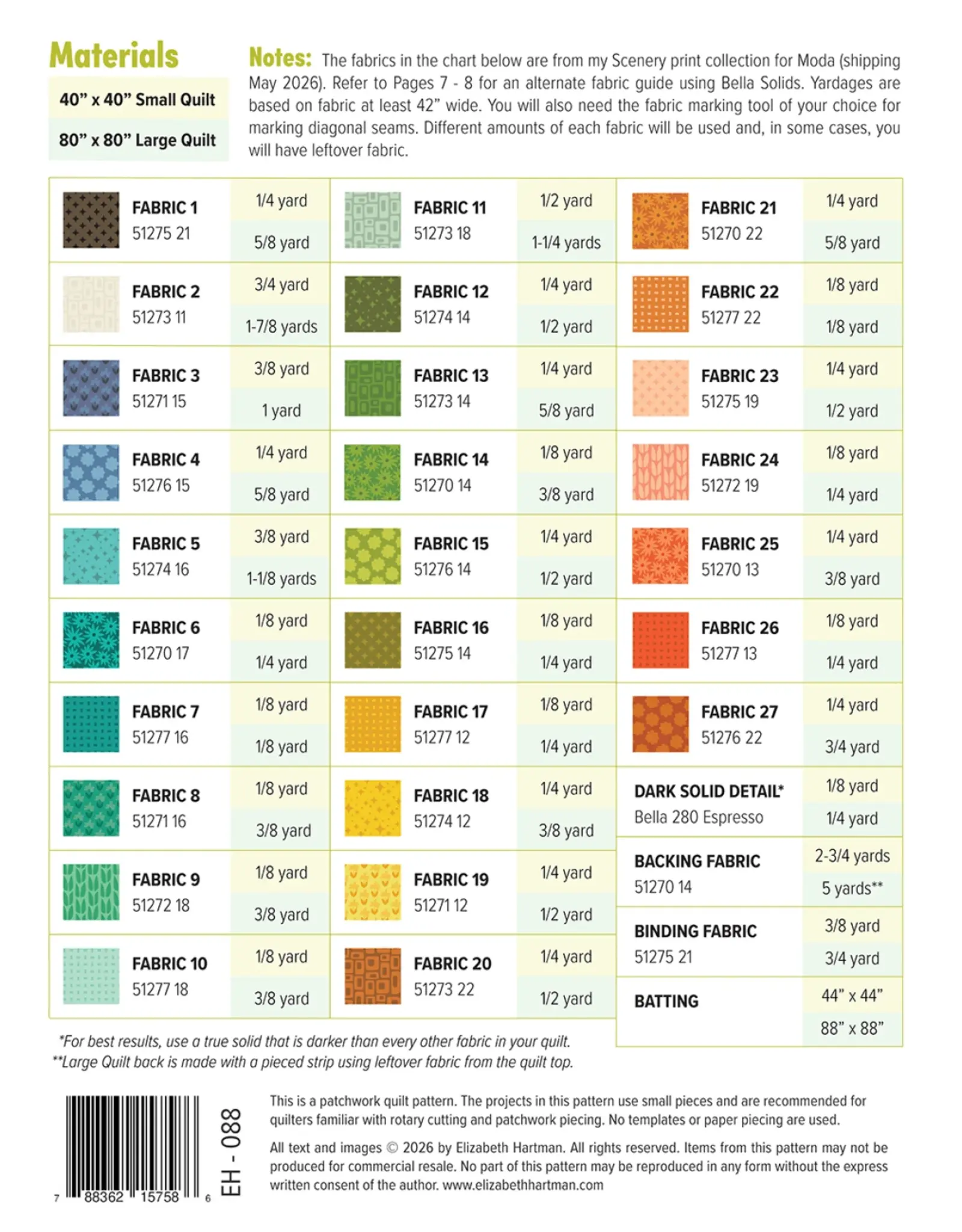 Elizabeth Hartman Elizabeth Hartman - Outdoors - EH-088 - pattern for quilt