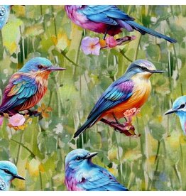 3 Wishes Fabric Spring into Beauty - Bird Perch Green