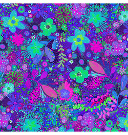 P & B Textiles Color Burst - Flowers Blue Purple