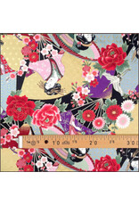 Naka Fabrics Naka Fabrics - Japanese Fabric - Women and Roses Red - 1750-10A