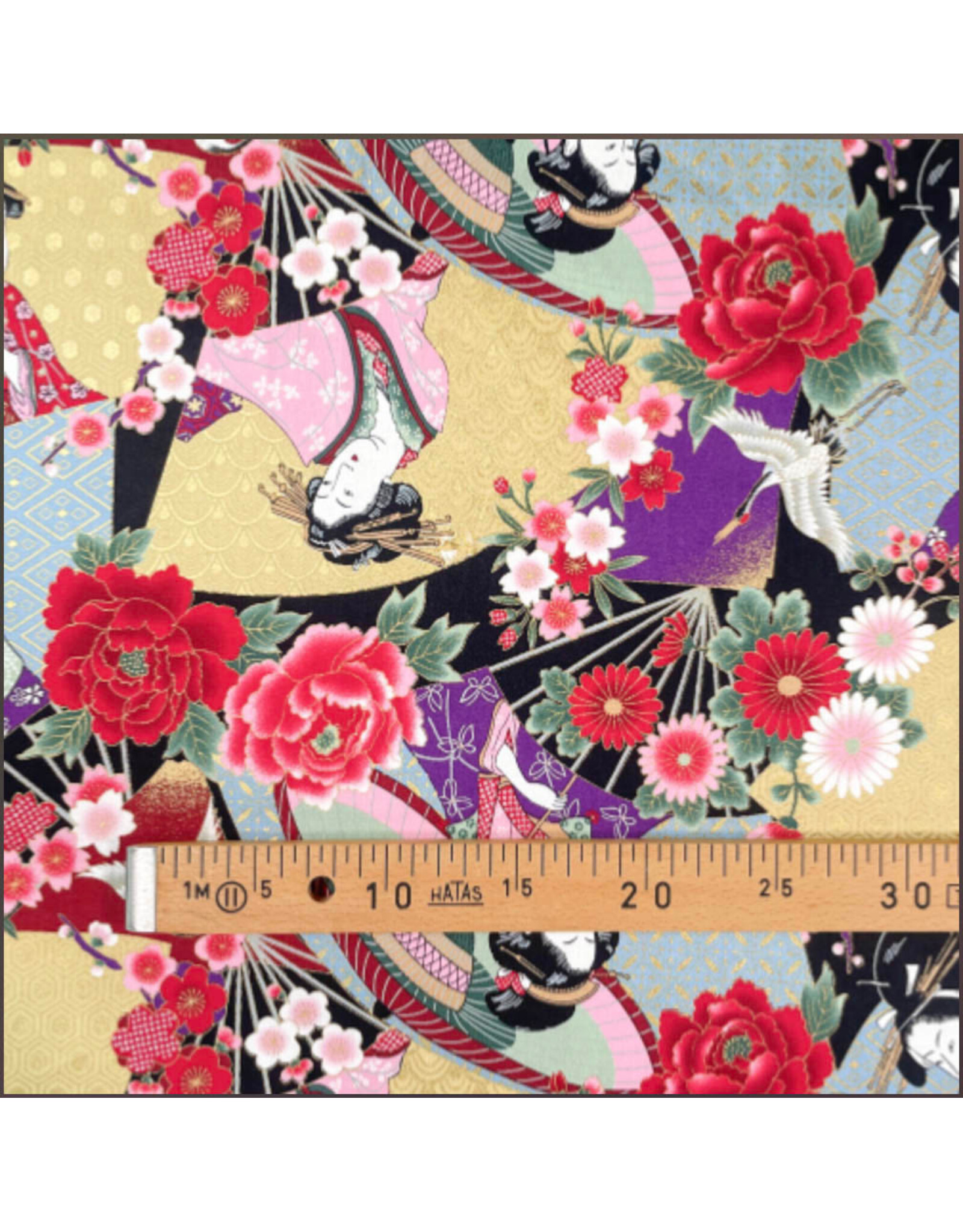 Naka Fabrics Naka Fabrics - Japanese Fabric - Women and Roses Red - 1750-10A