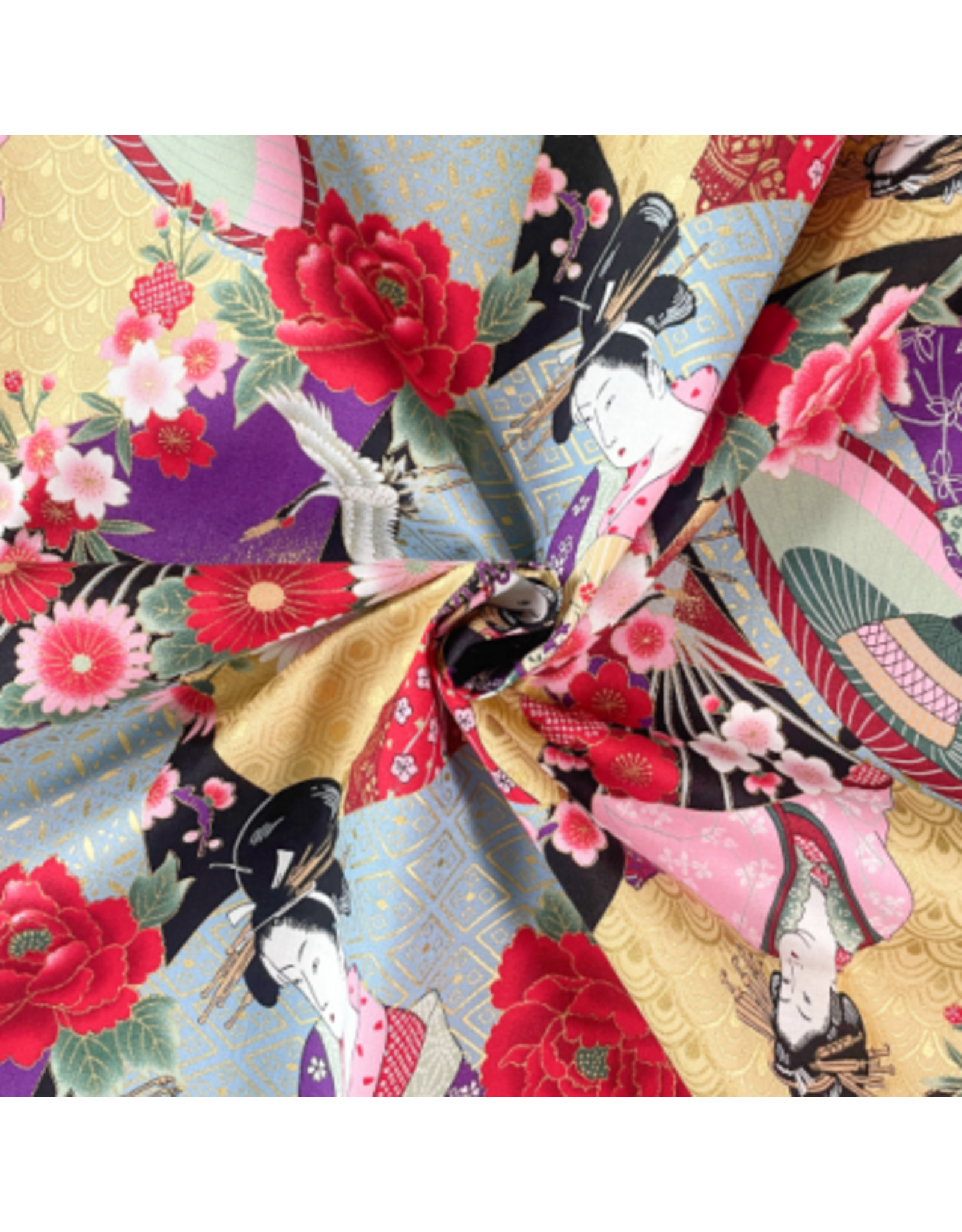 Naka Fabrics Naka Fabrics - Japanese Fabric - Women and Roses Red - 1750-10A