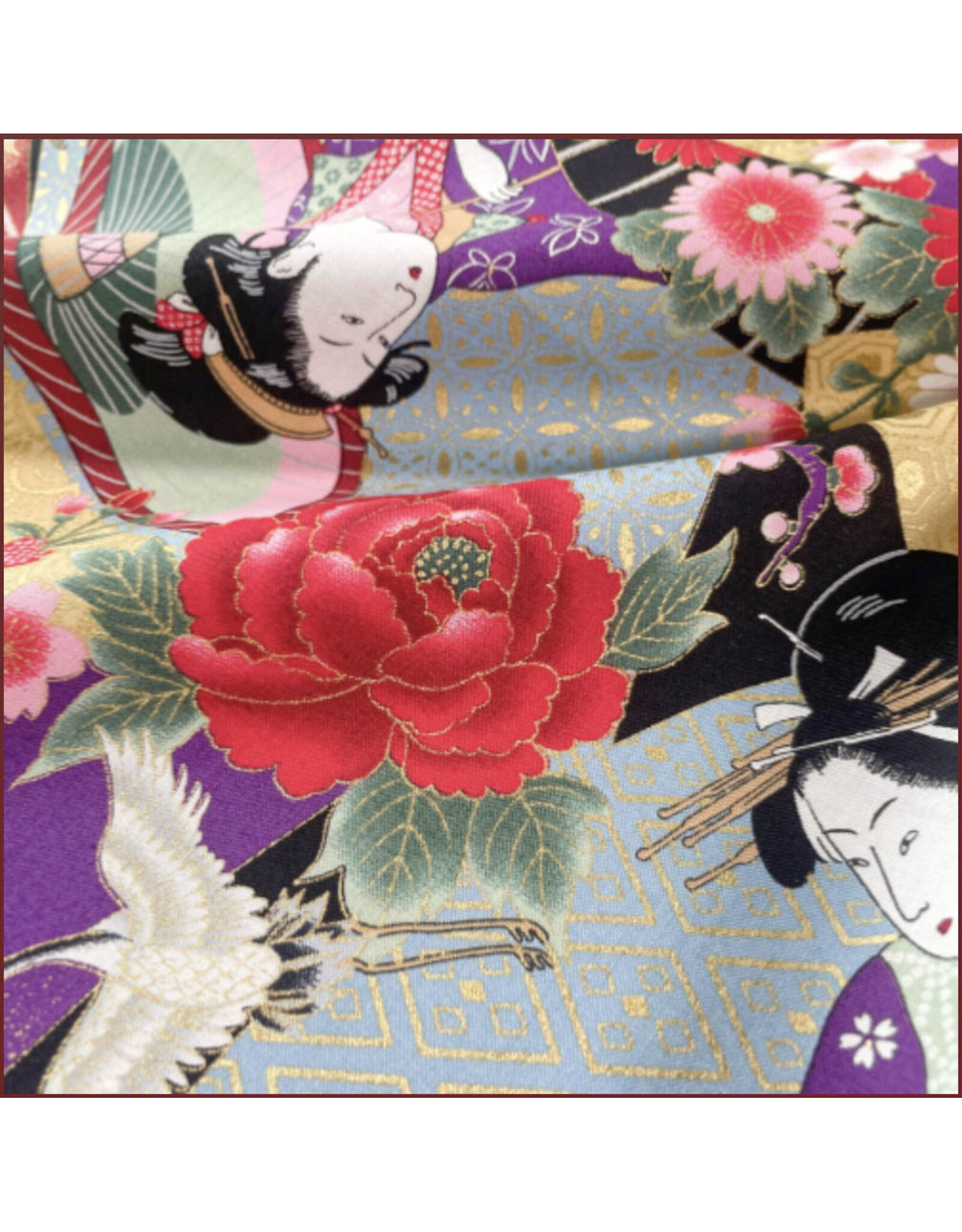 Naka Fabrics Naka Fabrics - Japanese Fabric - Women and Roses Red - 1750-10A