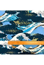 Naka Fabrics Naka Fabrics - Japanese Fabric - Waves Navy - 1300-3D