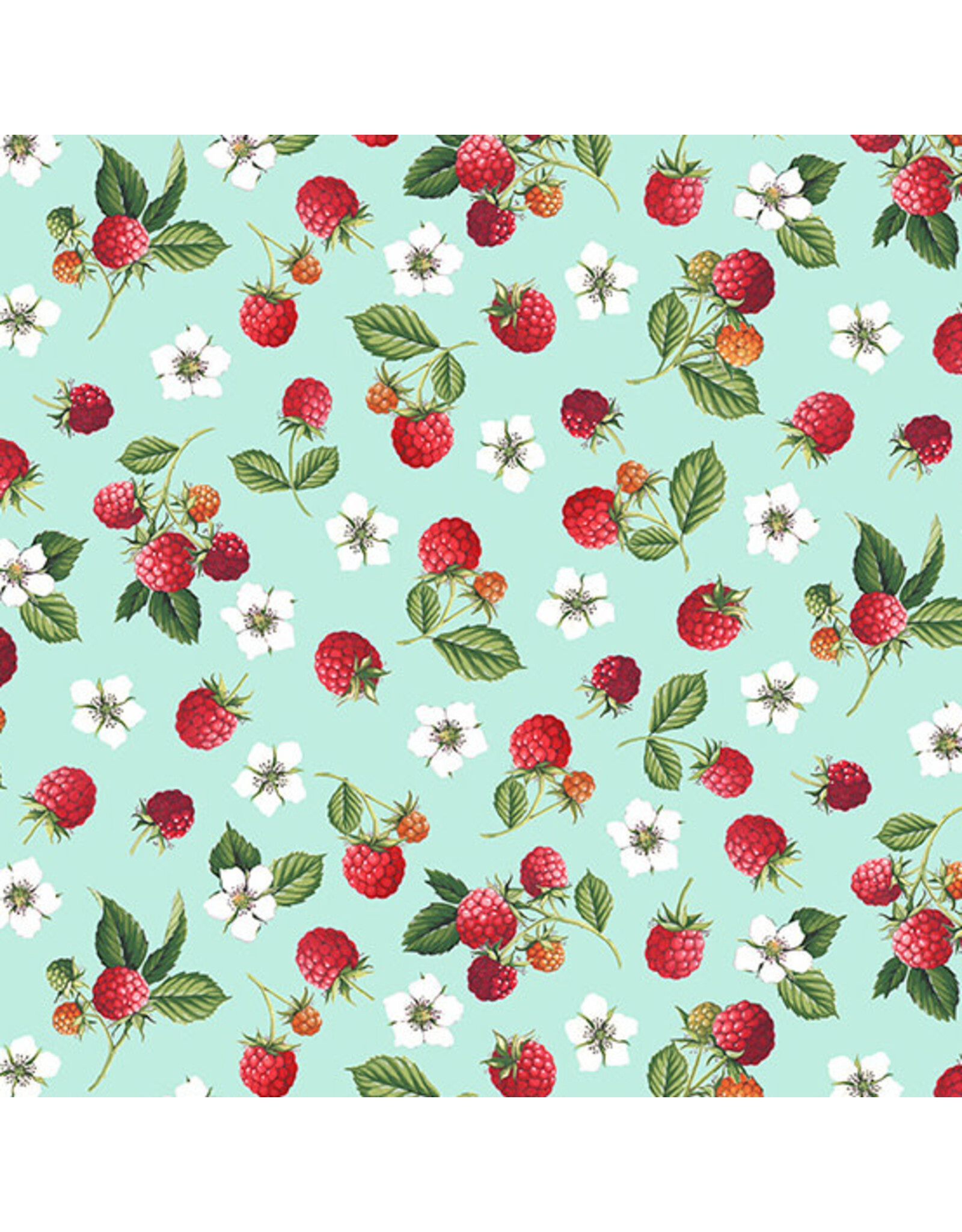 Makower UK Summer Days - Raspberries Teal coupon (± 50 x 110 cm)