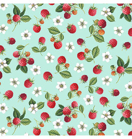 Makower UK Summer Days - Raspberries Teal coupon (± 50 x 110 cm)