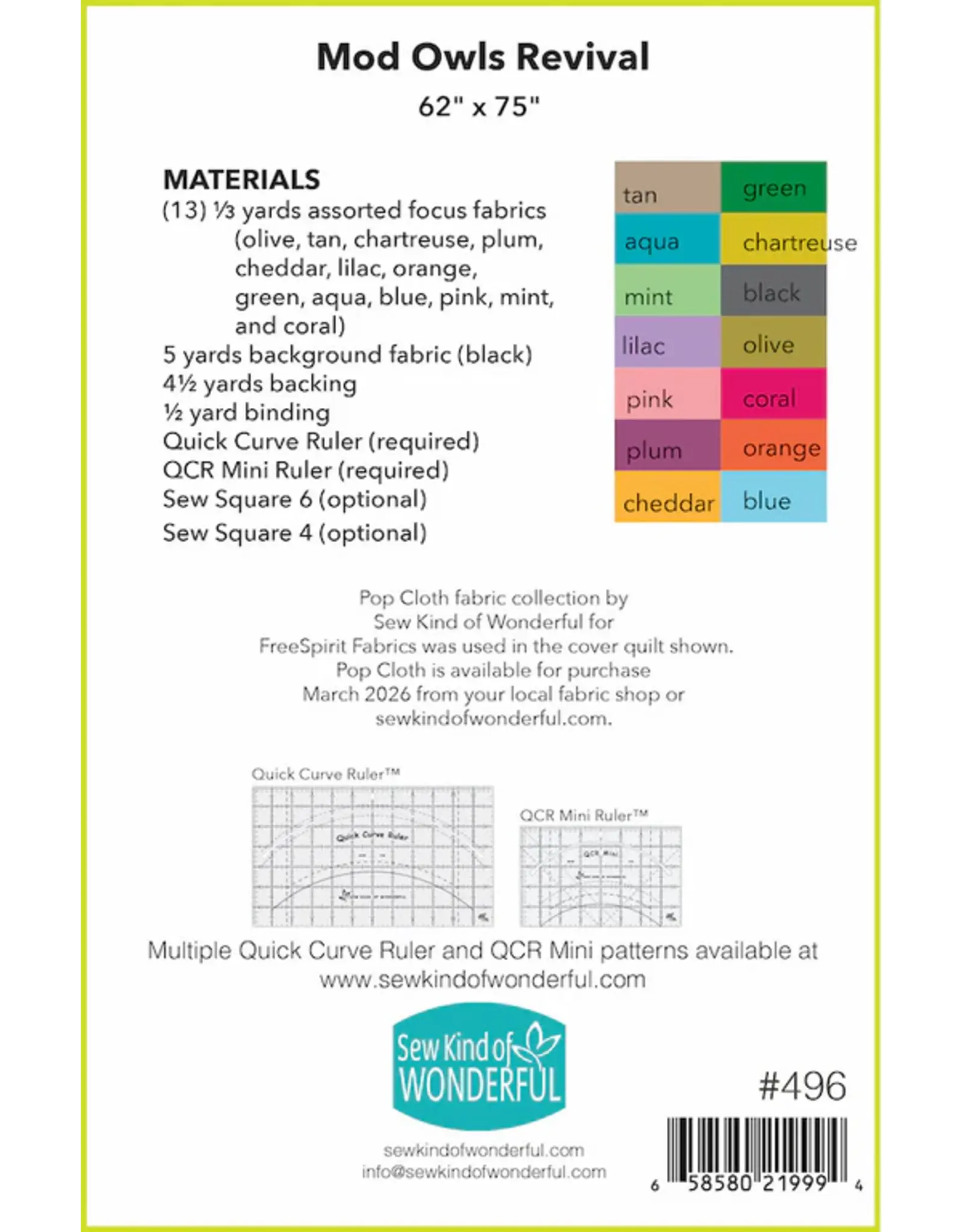 Sew Kind of Wonderful Sew Kind of Wonderful - Mod Owls Revival - pattern for quilt - #496