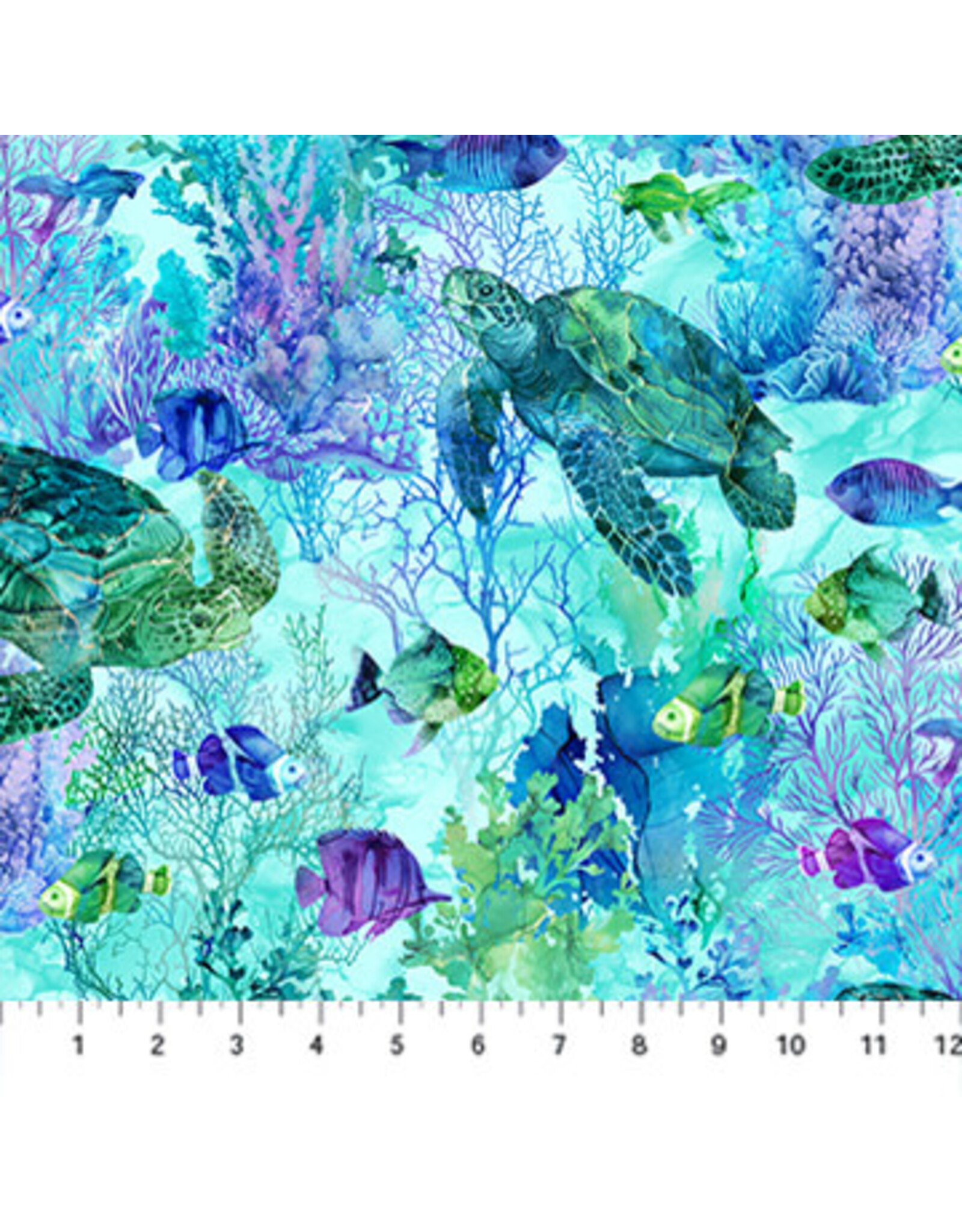 Northcott Deborah Edwards & Melanie Samra - Coral Reef - Turtle & Fish Turquoise - DP28877-66