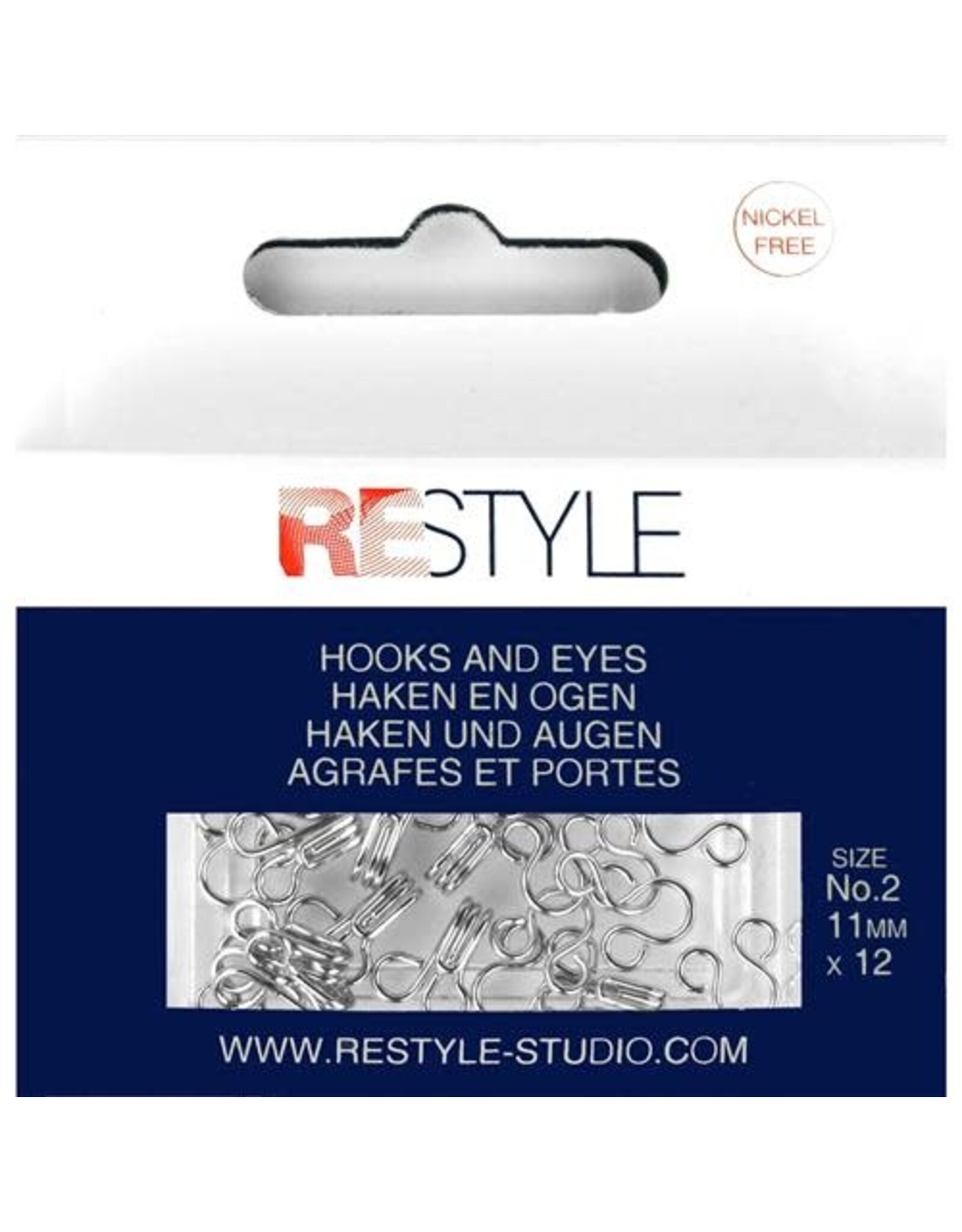 Restyle Restyle - Haken en ogen - nr 2 - zilver - 12 stuks