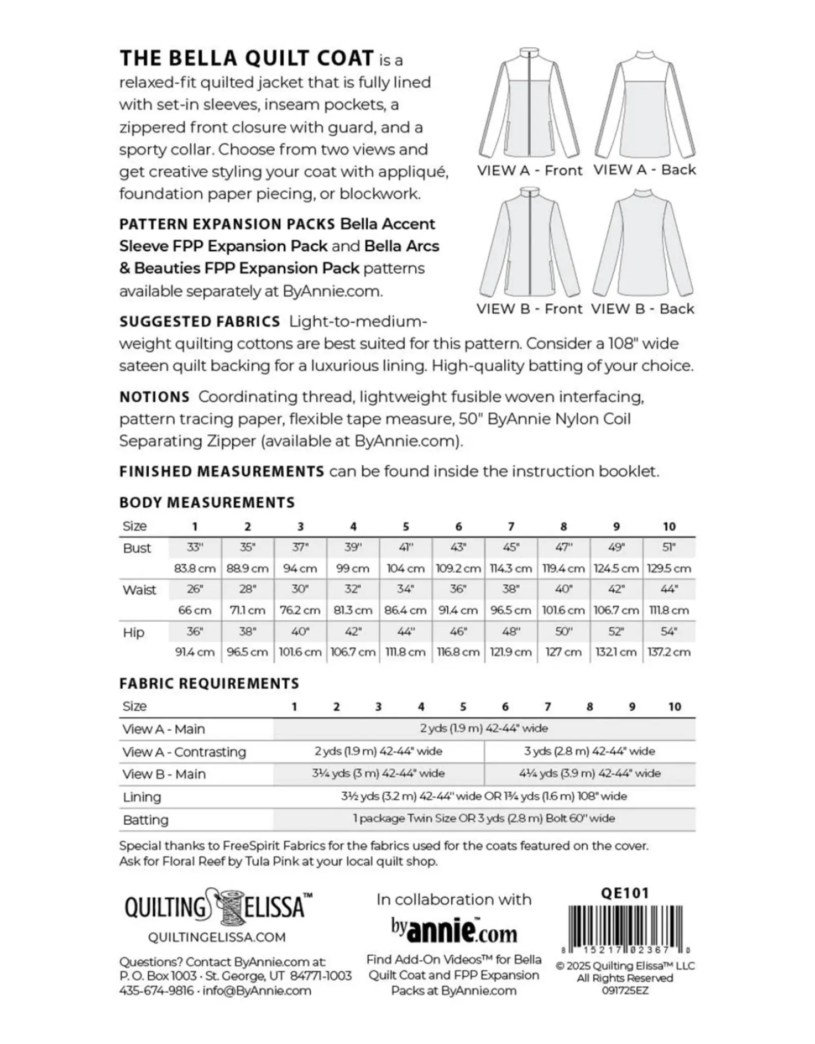 ByAnnie ByAnnie Patterns - Quilting Elissa - Bella Quilt Coat - QE101