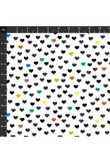 Studio E Fabrics B & W with a Touch of Bright - Small Hearts White Multi coupon (± 60 x 110 cm)