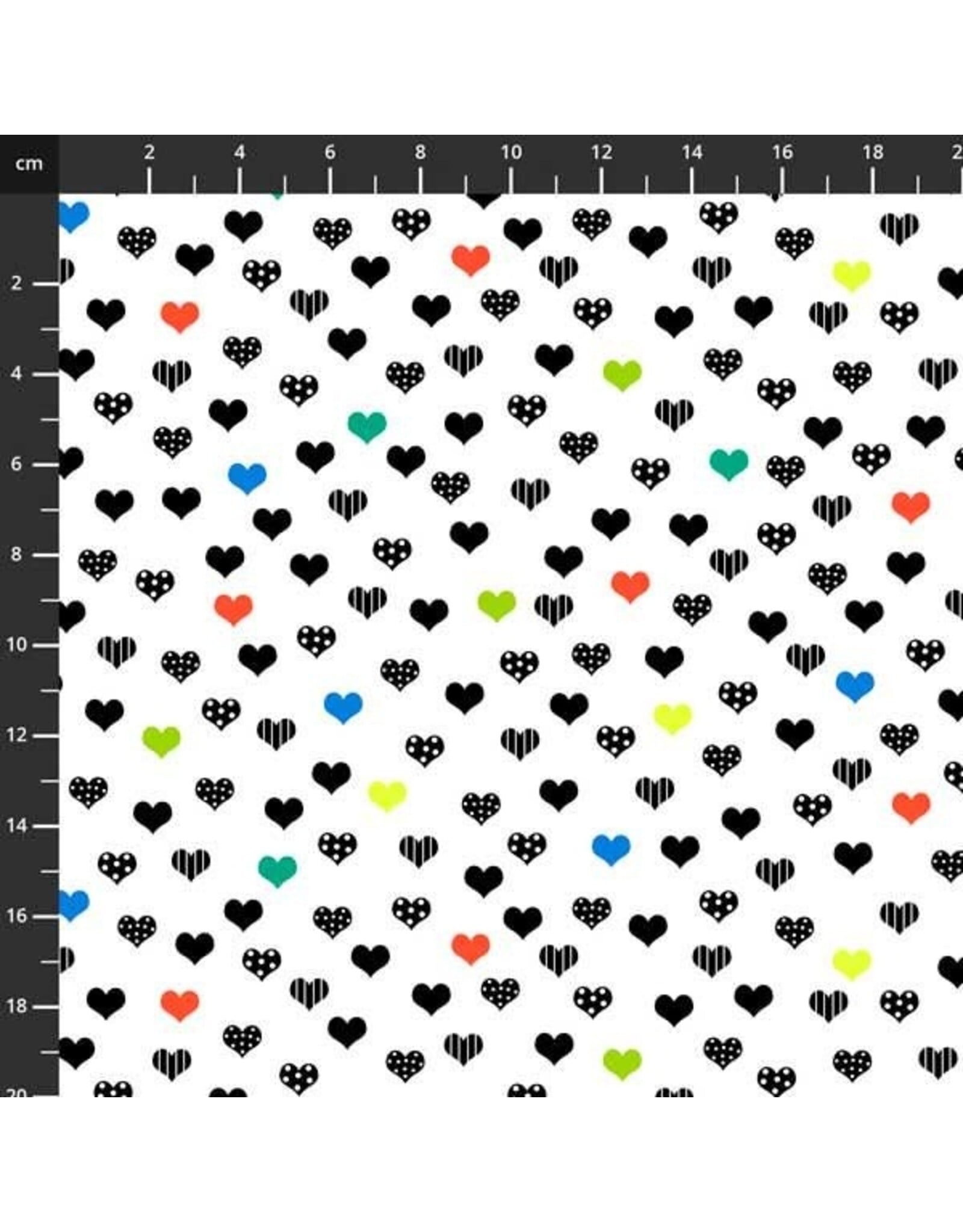 Studio E Fabrics B & W with a Touch of Bright - Small Hearts White Multi coupon (± 60 x 110 cm)