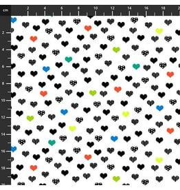 Studio E Fabrics B & W with a Touch of Bright - Small Hearts White Multi coupon (± 60 x 110 cm)