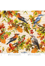 Henry Glass Henry Glass - Oak & Berries - Allover Birds and Leaves - 3653-44