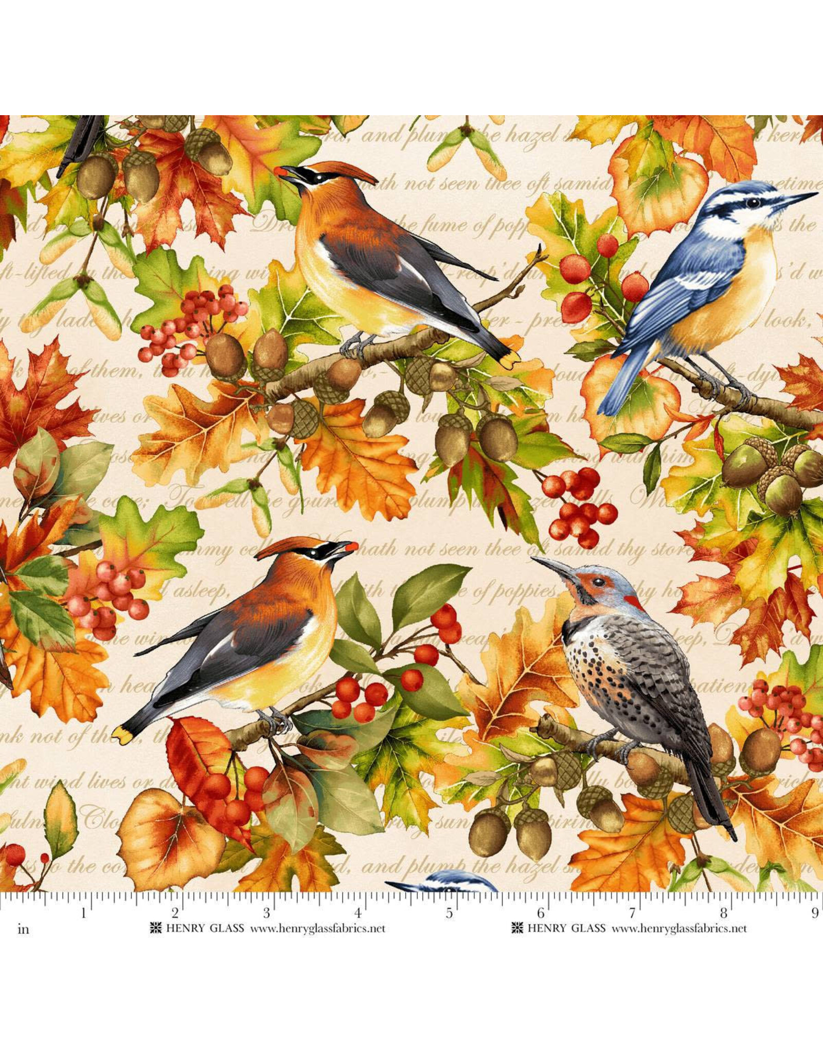 Henry Glass Henry Glass - Oak & Berries - Allover Birds and Leaves - 3653-44