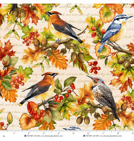 Henry Glass Oak & Berries - Allover Birds and Leaves