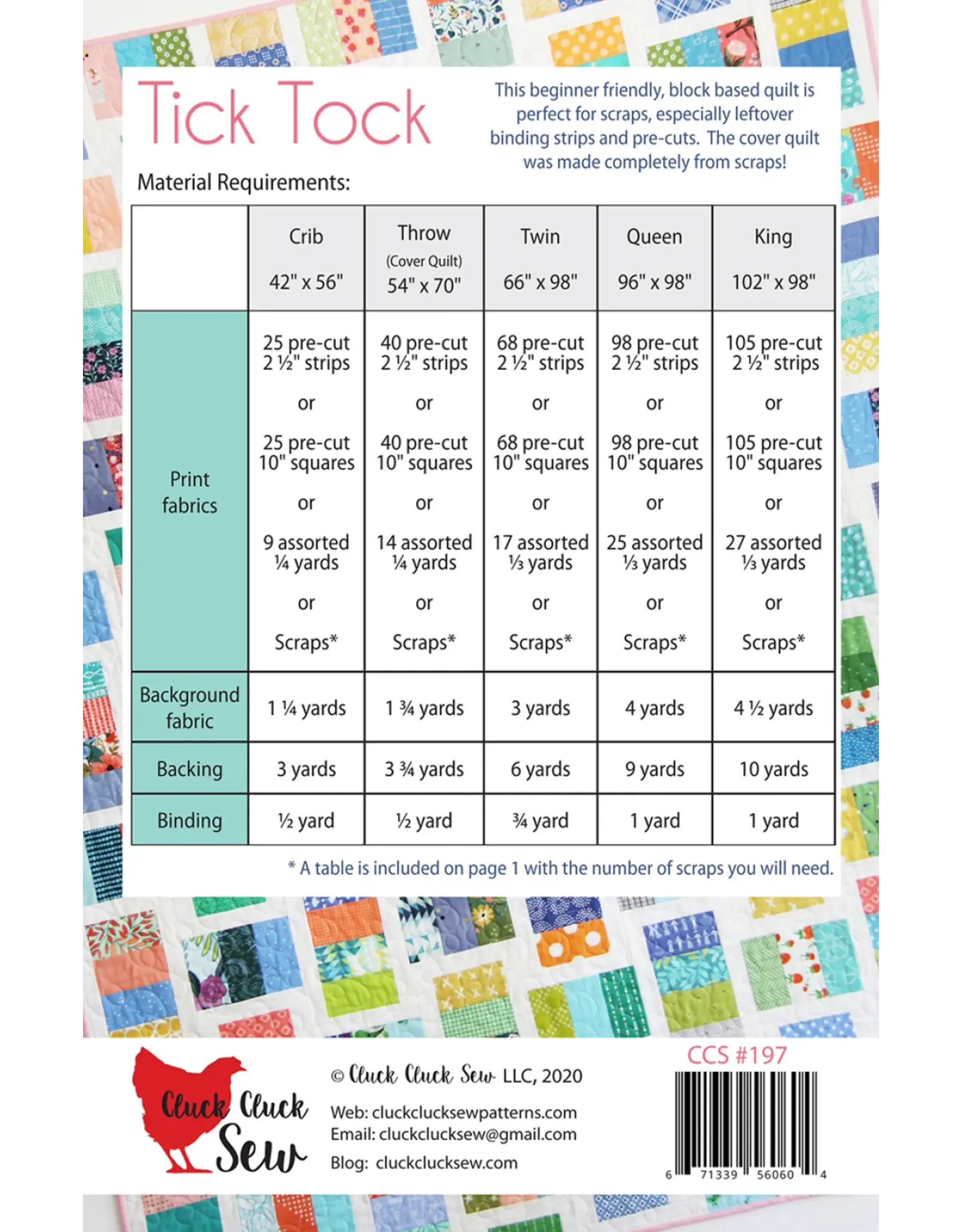 Cluck Cluck Sew Cluck Cluck Sew - Tick Tock - pattern for quilt - CCS #197