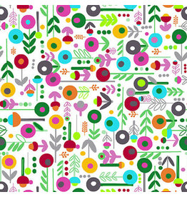 Blank Quilting Daisy Talk - Flowers with Stems White coupon (± 57 x 110 cm)