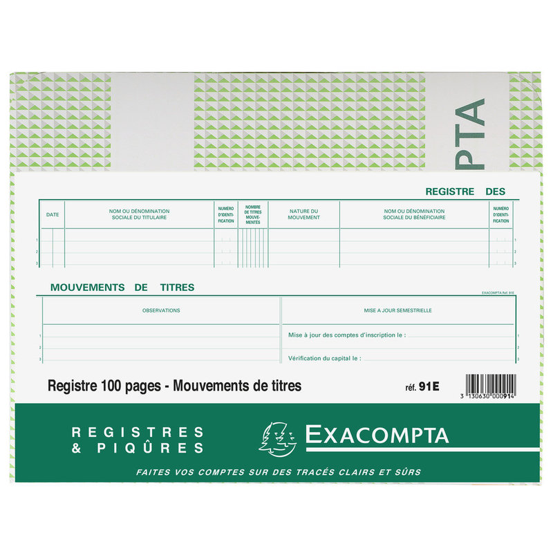 EXACOMPTA REGISTRE MOUVEMENTS DE TITRES 91E