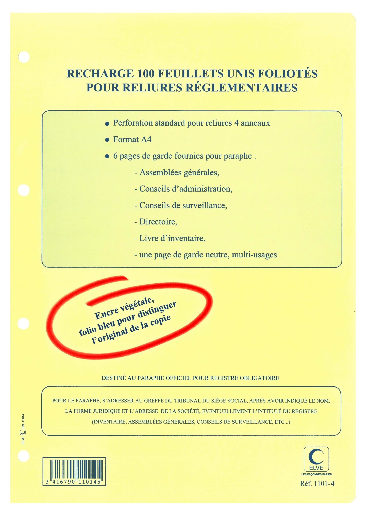 ELVE Recharge Classeur 297X210 Fol. 1 A 100 4 Trous