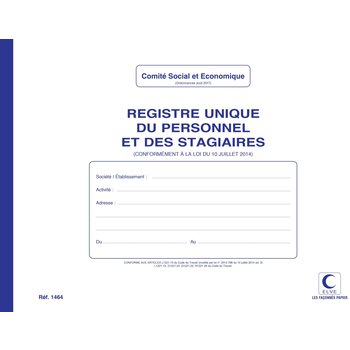 ELVE Registre Unique Du Personnel/Stagiaires 210X297 52 Pages