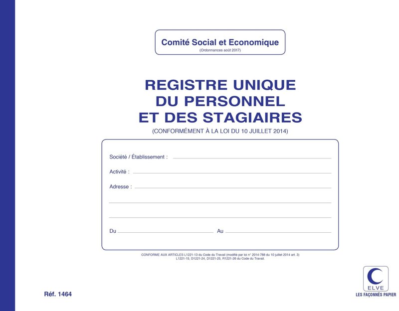 ELVE Reg. Unique Du Personnel/Stagiaires 210X297 52 Pages