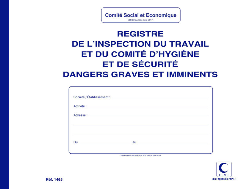 ELVE Reg. Insp.Du Travail/Com.Hygiene/Securite Dangers Graves/Imminents 210X297 20P.