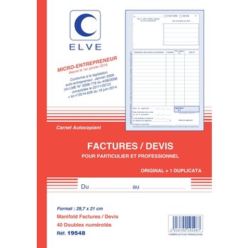 ELVE Carnet 'Factures/Devis' Auto Entrepreneurs 297X210 40/2