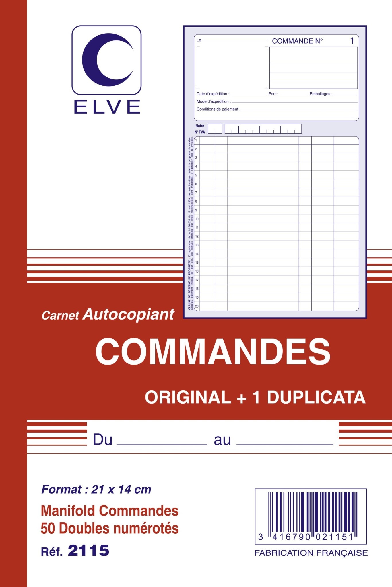 ELVE Carnet 'Commandes' 210X140 50/2+0