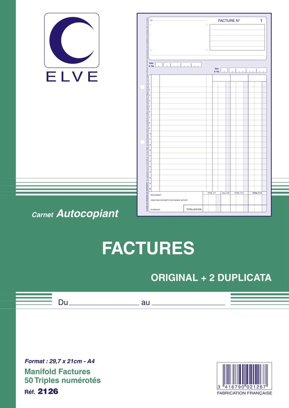 ELVE Carnet 'Factures' 297X210 50/3+0