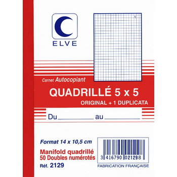 ELVE CARNET AUTOCOPIANT QUAD.5/5 140X105 50/2+0