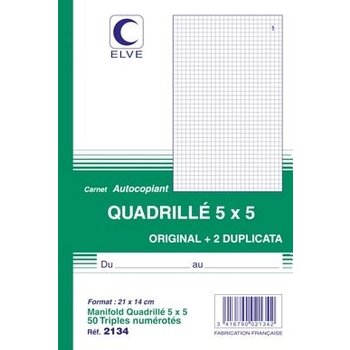 ELVE Carnet Autocopiant Quad.5/5 210X140 50/3+0