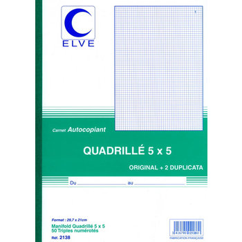 ELVE Carnet Autocopiant Quad.5/5 297X210 50/3+0