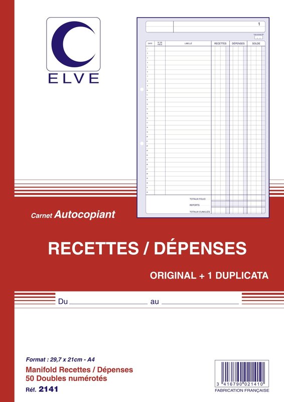 ELVE CARNET 'RECETTES DEPENSES' 297X210 50/2+0