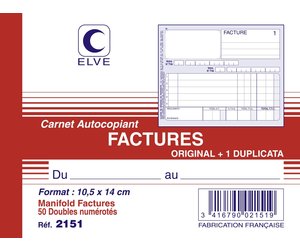 CARNET 'FACTURES' 297X210 50/2+0 - Papeterie Michel